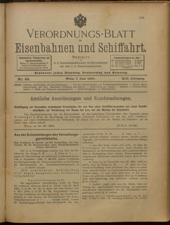 Verordnungs-Blatt für Eisenbahnen und Schiffahrt: Veröffentlichungen in Tarif- und Transport-Angelegenheiten 19000607 Seite: 1