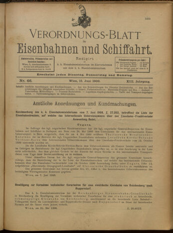 Verordnungs-Blatt für Eisenbahnen und Schiffahrt: Veröffentlichungen in Tarif- und Transport-Angelegenheiten 19000612 Seite: 1