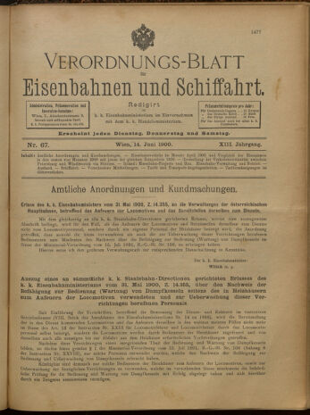 Verordnungs-Blatt für Eisenbahnen und Schiffahrt: Veröffentlichungen in Tarif- und Transport-Angelegenheiten 19000614 Seite: 1