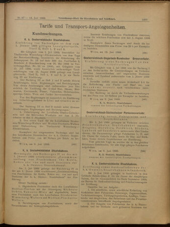 Verordnungs-Blatt für Eisenbahnen und Schiffahrt: Veröffentlichungen in Tarif- und Transport-Angelegenheiten 19000614 Seite: 14