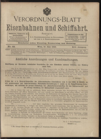 Verordnungs-Blatt für Eisenbahnen und Schiffahrt: Veröffentlichungen in Tarif- und Transport-Angelegenheiten 19000616 Seite: 1