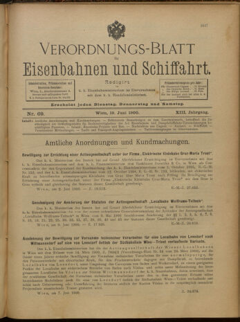 Verordnungs-Blatt für Eisenbahnen und Schiffahrt: Veröffentlichungen in Tarif- und Transport-Angelegenheiten 19000619 Seite: 1