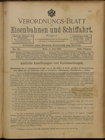 Verordnungs-Blatt für Eisenbahnen und Schiffahrt: Veröffentlichungen in Tarif- und Transport-Angelegenheiten 19000621 Seite: 1