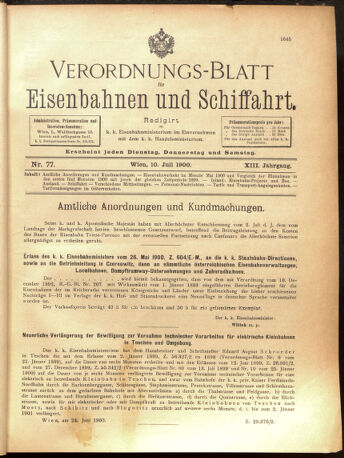 Verordnungs-Blatt für Eisenbahnen und Schiffahrt: Veröffentlichungen in Tarif- und Transport-Angelegenheiten 19000710 Seite: 1