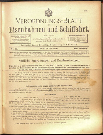 Verordnungs-Blatt für Eisenbahnen und Schiffahrt: Veröffentlichungen in Tarif- und Transport-Angelegenheiten 19000719 Seite: 1