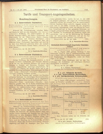 Verordnungs-Blatt für Eisenbahnen und Schiffahrt: Veröffentlichungen in Tarif- und Transport-Angelegenheiten 19000719 Seite: 9