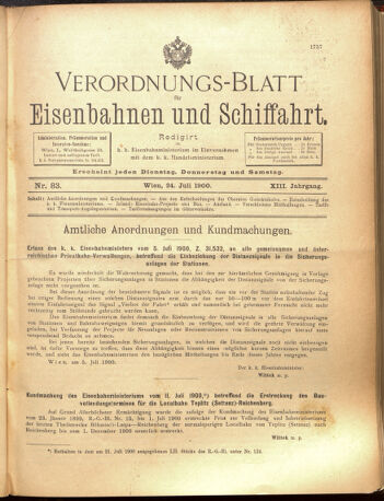 Verordnungs-Blatt für Eisenbahnen und Schiffahrt: Veröffentlichungen in Tarif- und Transport-Angelegenheiten 19000724 Seite: 1