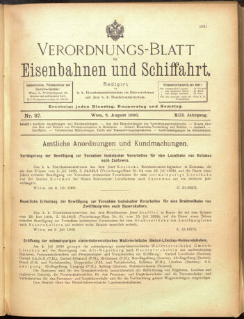 Verordnungs-Blatt für Eisenbahnen und Schiffahrt: Veröffentlichungen in Tarif- und Transport-Angelegenheiten