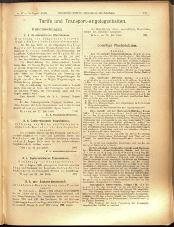 Verordnungs-Blatt für Eisenbahnen und Schiffahrt: Veröffentlichungen in Tarif- und Transport-Angelegenheiten 19000802 Seite: 9