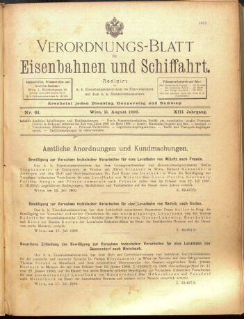 Verordnungs-Blatt für Eisenbahnen und Schiffahrt: Veröffentlichungen in Tarif- und Transport-Angelegenheiten 19000811 Seite: 1