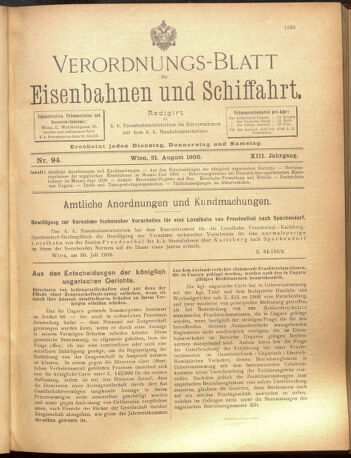 Verordnungs-Blatt für Eisenbahnen und Schiffahrt: Veröffentlichungen in Tarif- und Transport-Angelegenheiten 19000821 Seite: 1