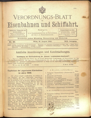 Verordnungs-Blatt für Eisenbahnen und Schiffahrt: Veröffentlichungen in Tarif- und Transport-Angelegenheiten 19000825 Seite: 1