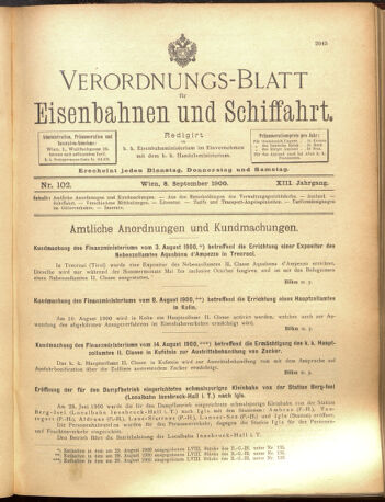 Verordnungs-Blatt für Eisenbahnen und Schiffahrt: Veröffentlichungen in Tarif- und Transport-Angelegenheiten 19000908 Seite: 1