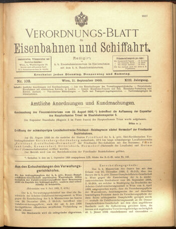 Verordnungs-Blatt für Eisenbahnen und Schiffahrt: Veröffentlichungen in Tarif- und Transport-Angelegenheiten 19000911 Seite: 1