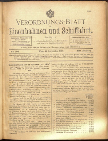 Verordnungs-Blatt für Eisenbahnen und Schiffahrt: Veröffentlichungen in Tarif- und Transport-Angelegenheiten 19000913 Seite: 1