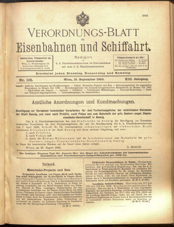 Verordnungs-Blatt für Eisenbahnen und Schiffahrt: Veröffentlichungen in Tarif- und Transport-Angelegenheiten 19000915 Seite: 1