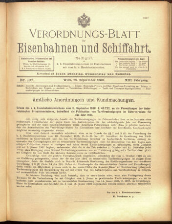 Verordnungs-Blatt für Eisenbahnen und Schiffahrt: Veröffentlichungen in Tarif- und Transport-Angelegenheiten