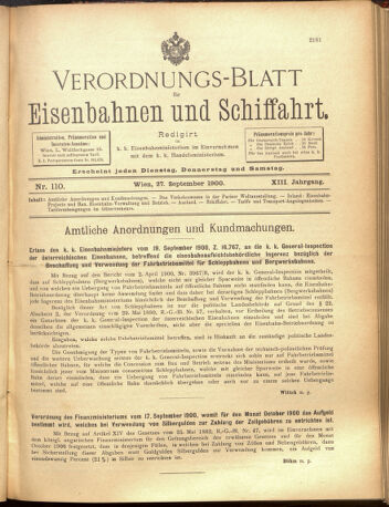 Verordnungs-Blatt für Eisenbahnen und Schiffahrt: Veröffentlichungen in Tarif- und Transport-Angelegenheiten 19000927 Seite: 1