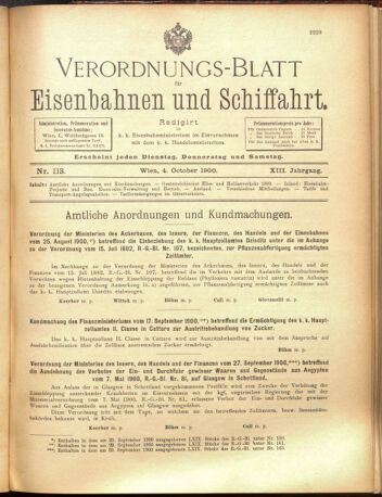 Verordnungs-Blatt für Eisenbahnen und Schiffahrt: Veröffentlichungen in Tarif- und Transport-Angelegenheiten 19001004 Seite: 1