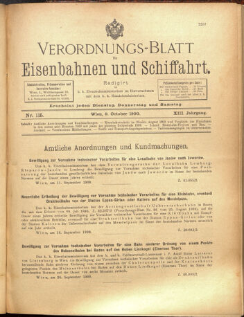 Verordnungs-Blatt für Eisenbahnen und Schiffahrt: Veröffentlichungen in Tarif- und Transport-Angelegenheiten 19001009 Seite: 1