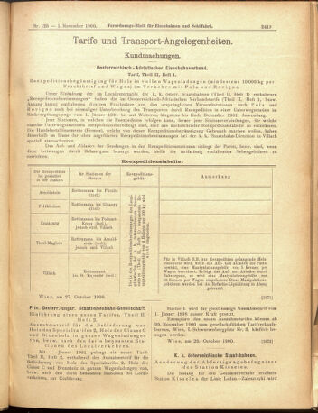 Verordnungs-Blatt für Eisenbahnen und Schiffahrt: Veröffentlichungen in Tarif- und Transport-Angelegenheiten 19001101 Seite: 7