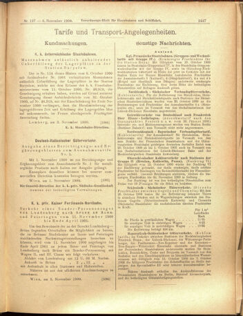 Verordnungs-Blatt für Eisenbahnen und Schiffahrt: Veröffentlichungen in Tarif- und Transport-Angelegenheiten 19001106 Seite: 7