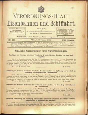 Verordnungs-Blatt für Eisenbahnen und Schiffahrt: Veröffentlichungen in Tarif- und Transport-Angelegenheiten 19001108 Seite: 1