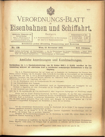 Verordnungs-Blatt für Eisenbahnen und Schiffahrt: Veröffentlichungen in Tarif- und Transport-Angelegenheiten 19001110 Seite: 1