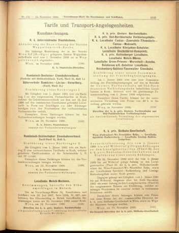 Verordnungs-Blatt für Eisenbahnen und Schiffahrt: Veröffentlichungen in Tarif- und Transport-Angelegenheiten 19001115 Seite: 9