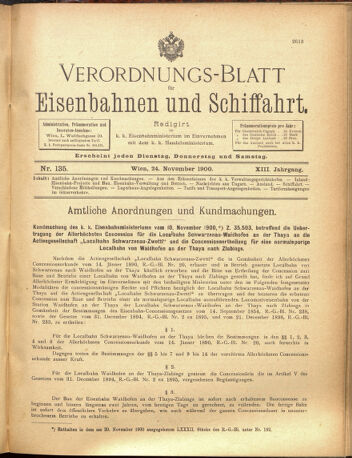 Verordnungs-Blatt für Eisenbahnen und Schiffahrt: Veröffentlichungen in Tarif- und Transport-Angelegenheiten 19001124 Seite: 1