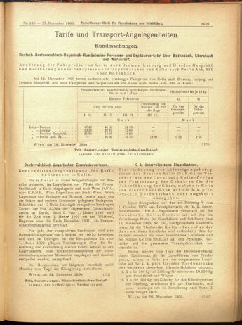 Verordnungs-Blatt für Eisenbahnen und Schiffahrt: Veröffentlichungen in Tarif- und Transport-Angelegenheiten 19001127 Seite: 27