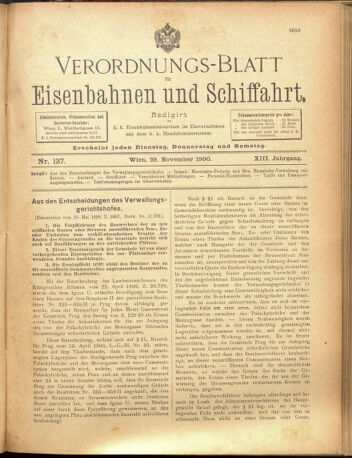 Verordnungs-Blatt für Eisenbahnen und Schiffahrt: Veröffentlichungen in Tarif- und Transport-Angelegenheiten 19001129 Seite: 1