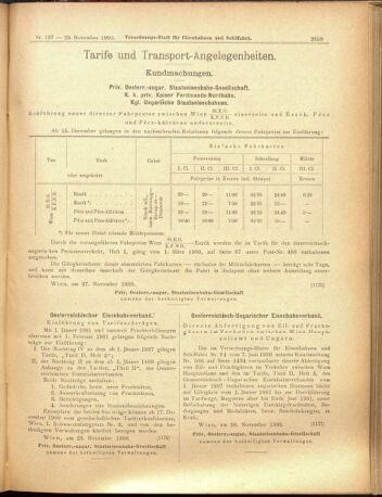 Verordnungs-Blatt für Eisenbahnen und Schiffahrt: Veröffentlichungen in Tarif- und Transport-Angelegenheiten 19001129 Seite: 7