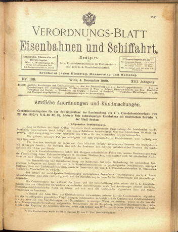 Verordnungs-Blatt für Eisenbahnen und Schiffahrt: Veröffentlichungen in Tarif- und Transport-Angelegenheiten 19001204 Seite: 1