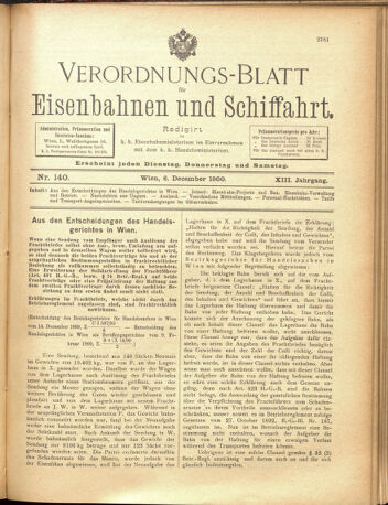 Verordnungs-Blatt für Eisenbahnen und Schiffahrt: Veröffentlichungen in Tarif- und Transport-Angelegenheiten 19001206 Seite: 1