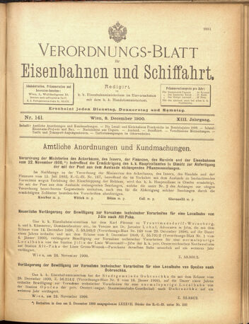 Verordnungs-Blatt für Eisenbahnen und Schiffahrt: Veröffentlichungen in Tarif- und Transport-Angelegenheiten 19001208 Seite: 1