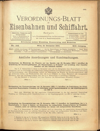 Verordnungs-Blatt für Eisenbahnen und Schiffahrt: Veröffentlichungen in Tarif- und Transport-Angelegenheiten 19001215 Seite: 1