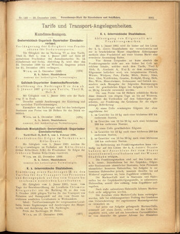 Verordnungs-Blatt für Eisenbahnen und Schiffahrt: Veröffentlichungen in Tarif- und Transport-Angelegenheiten 19001220 Seite: 9