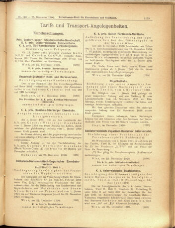 Verordnungs-Blatt für Eisenbahnen und Schiffahrt: Veröffentlichungen in Tarif- und Transport-Angelegenheiten 19001225 Seite: 5