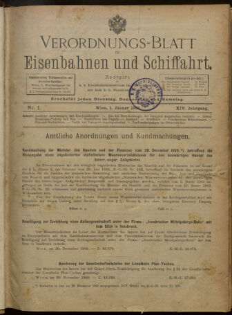 Verordnungs-Blatt für Eisenbahnen und Schiffahrt: Veröffentlichungen in Tarif- und Transport-Angelegenheiten 19010101 Seite: 1