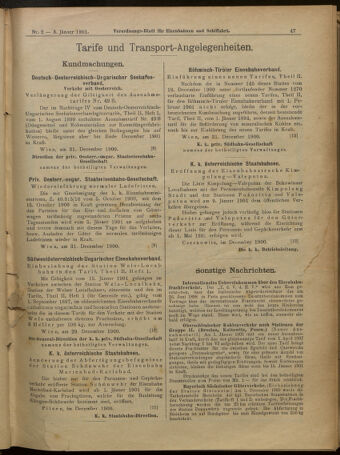 Verordnungs-Blatt für Eisenbahnen und Schiffahrt: Veröffentlichungen in Tarif- und Transport-Angelegenheiten 19010103 Seite: 7