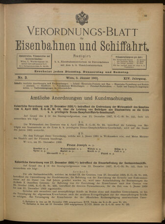 Verordnungs-Blatt für Eisenbahnen und Schiffahrt: Veröffentlichungen in Tarif- und Transport-Angelegenheiten 19010105 Seite: 1