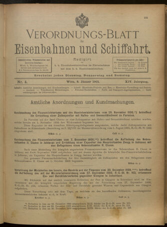 Verordnungs-Blatt für Eisenbahnen und Schiffahrt: Veröffentlichungen in Tarif- und Transport-Angelegenheiten 19010108 Seite: 1