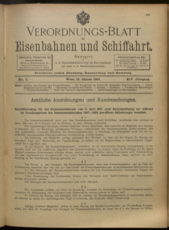 Verordnungs-Blatt für Eisenbahnen und Schiffahrt: Veröffentlichungen in Tarif- und Transport-Angelegenheiten 19010115 Seite: 1