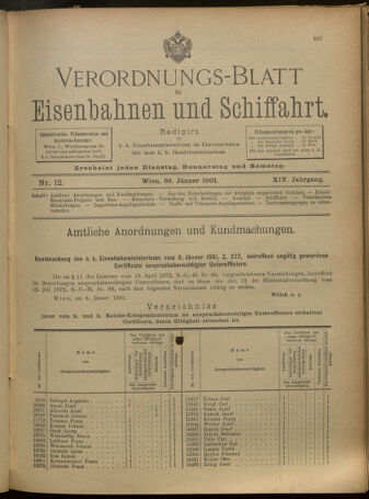 Verordnungs-Blatt für Eisenbahnen und Schiffahrt: Veröffentlichungen in Tarif- und Transport-Angelegenheiten 19010126 Seite: 1