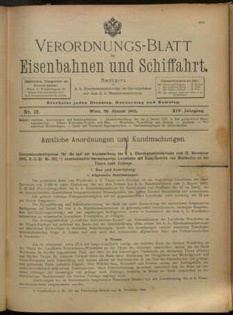 Verordnungs-Blatt für Eisenbahnen und Schiffahrt: Veröffentlichungen in Tarif- und Transport-Angelegenheiten 19010129 Seite: 1