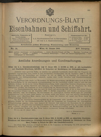 Verordnungs-Blatt für Eisenbahnen und Schiffahrt: Veröffentlichungen in Tarif- und Transport-Angelegenheiten 19010131 Seite: 1