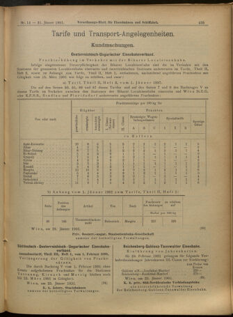 Verordnungs-Blatt für Eisenbahnen und Schiffahrt: Veröffentlichungen in Tarif- und Transport-Angelegenheiten 19010131 Seite: 7