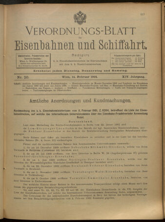 Verordnungs-Blatt für Eisenbahnen und Schiffahrt: Veröffentlichungen in Tarif- und Transport-Angelegenheiten 19010214 Seite: 1