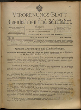 Verordnungs-Blatt für Eisenbahnen und Schiffahrt: Veröffentlichungen in Tarif- und Transport-Angelegenheiten 19010219 Seite: 1